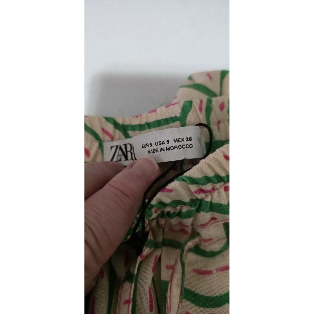 ZARA Graffiti Linen Blend Pants S Boho Festival Summer Flare Multicolor‎ NWOT